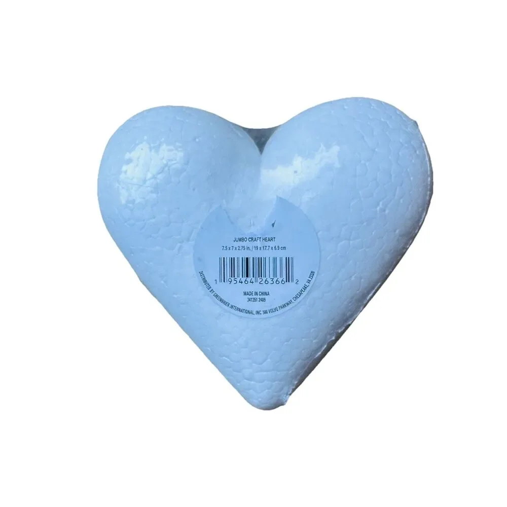 3 Pack White Polystyrene Foam Hearts Crafting DIY Crafts Decorative 7.5x7x2.75in